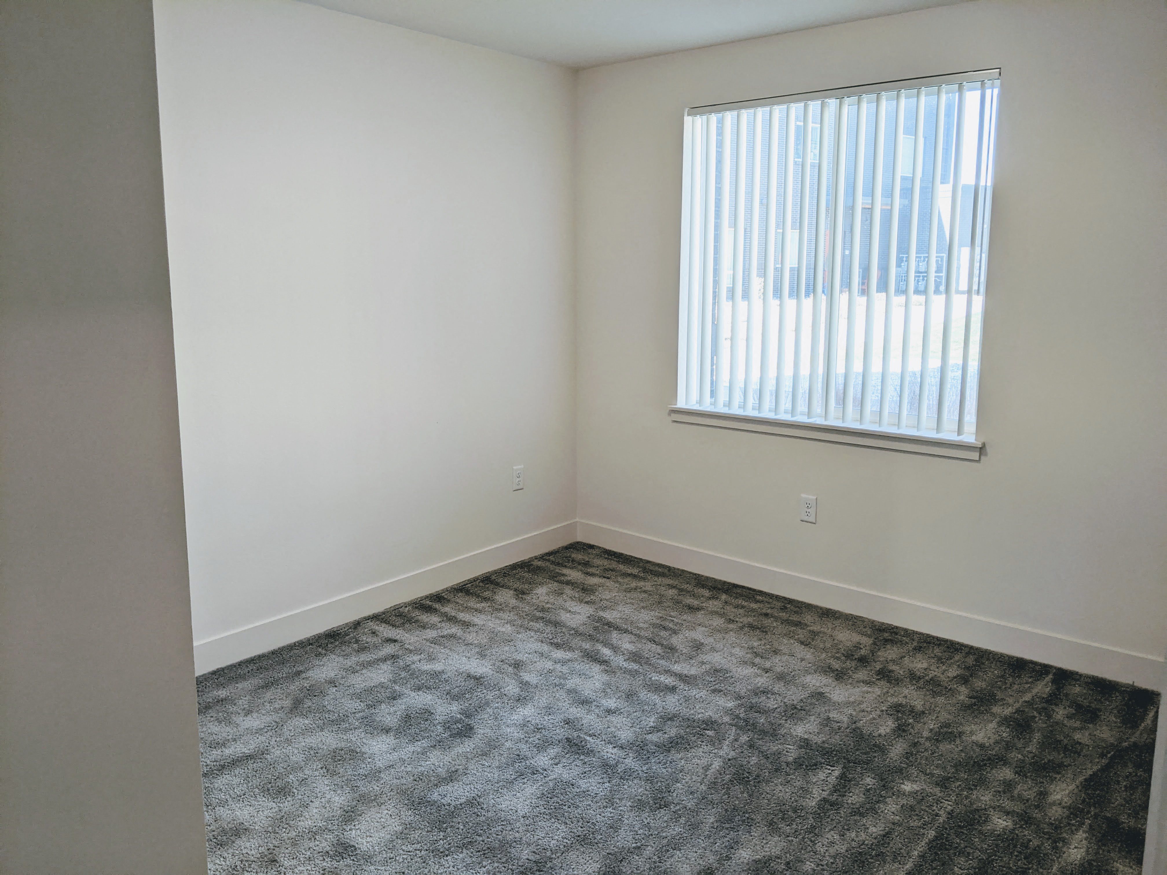 A bedroom with carpet and window